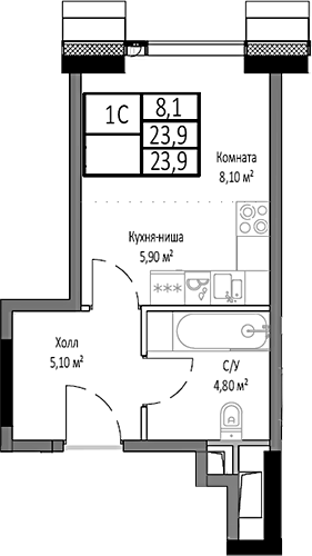 Планировка — Мираполис, Студия, 24 м²
