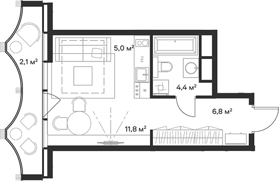Планировка — Союз, Студия, 28 м²