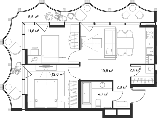 Планировка — Союз, 3-комн., 54 м²