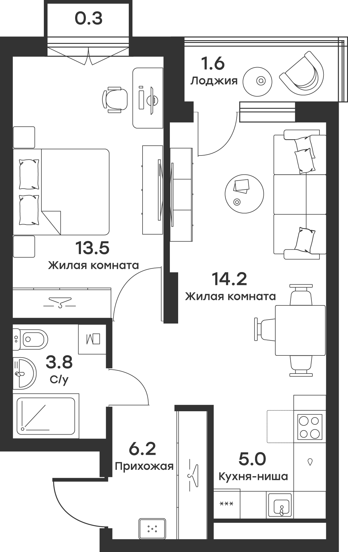 Планировка — Равновесие, 2-комн., 41 м²
