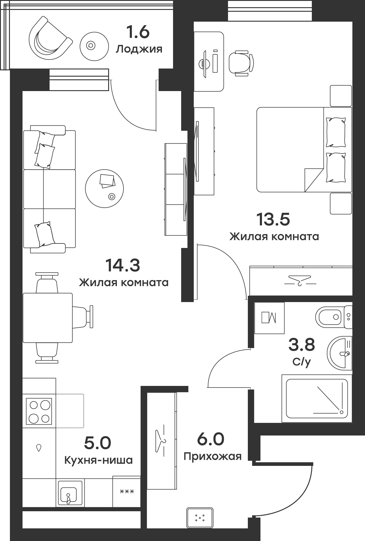 Планировка — Равновесие, 2-комн., 41 м²