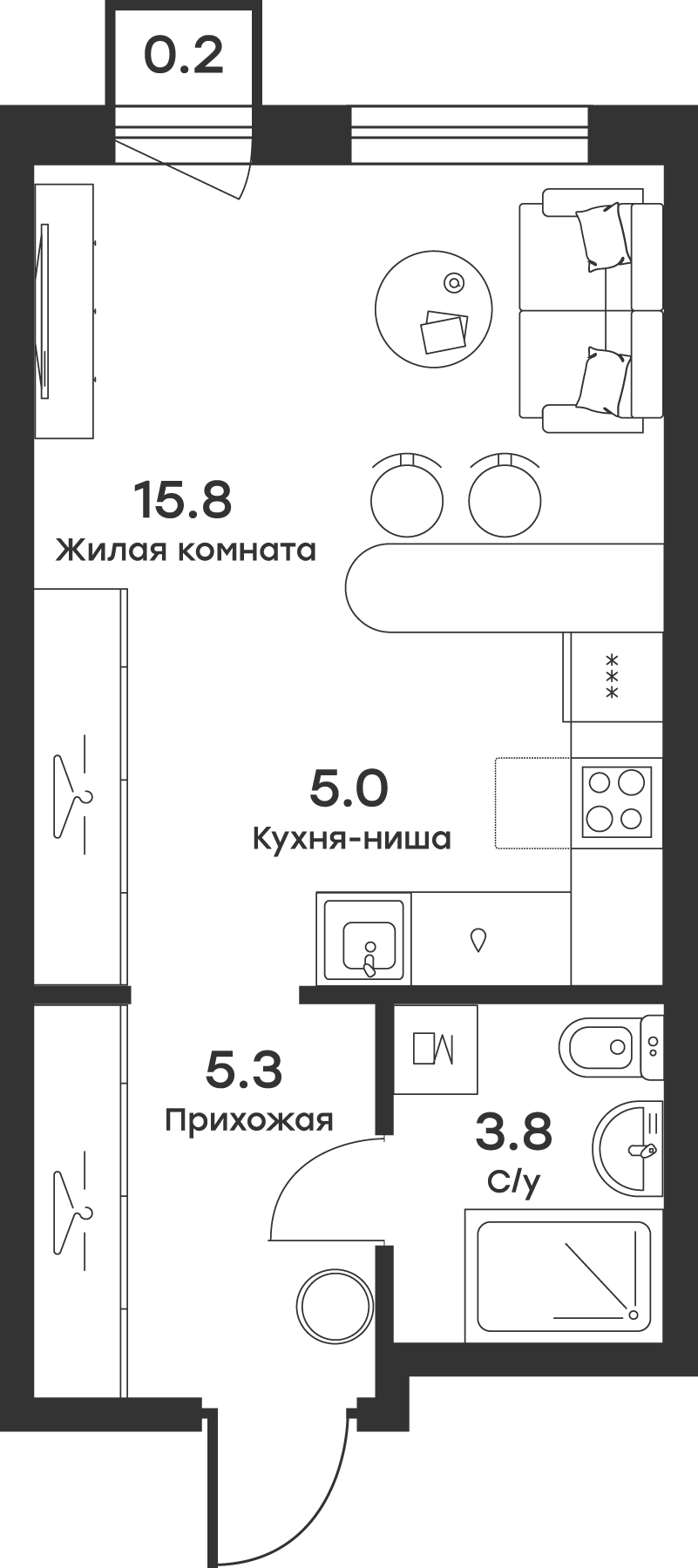 Планировка — Равновесие, Студия, 30 м²