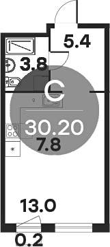Планировка — Равновесие, Студия, 30 м²