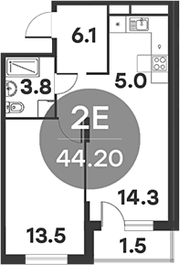 Планировка — Равновесие, 2-комн., 43 м²