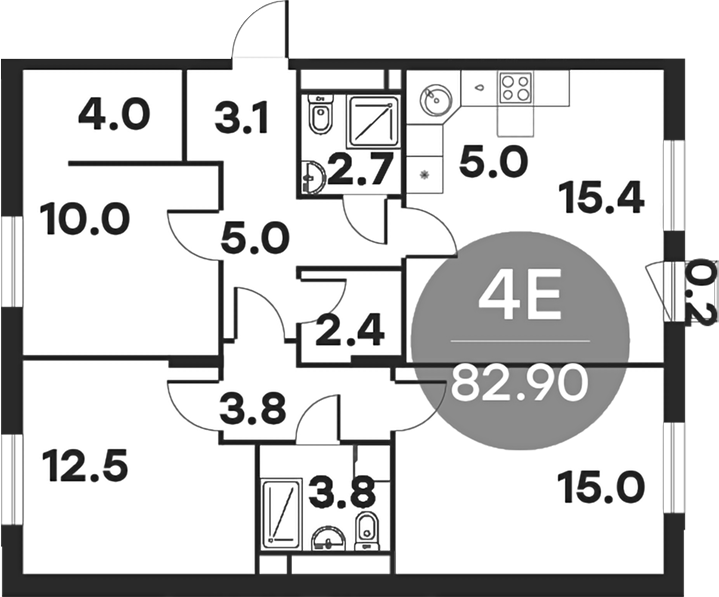 Планировка — Равновесие, 4-комн., 83 м²