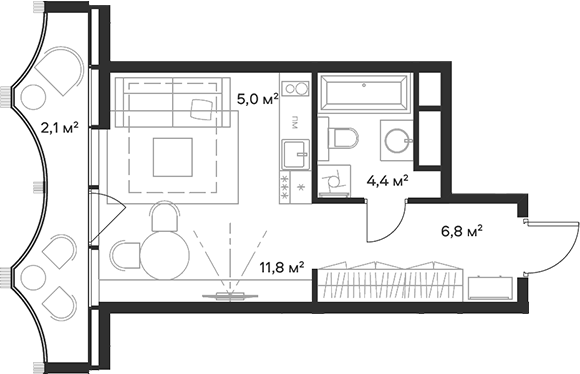 Планировка — Союз, Студия, 28 м²