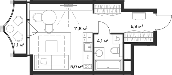 Планировка — Союз, Студия, 28 м²