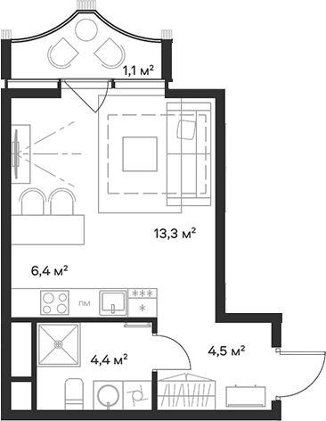 Планировка — Союз, Студия, 29 м²