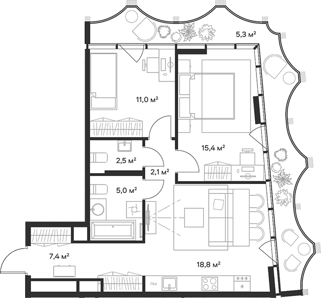 Планировка — Союз, 3-комн., 62 м²