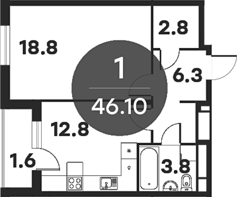 Планировка — Равновесие, 1-комн., 45 м²