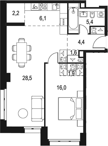Планировка — Левел Селигерская, 2-комн., 66 м²