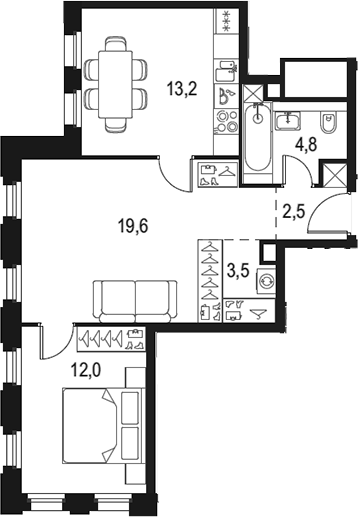 Планировка — Левел Селигерская, 2-комн., 56 м²