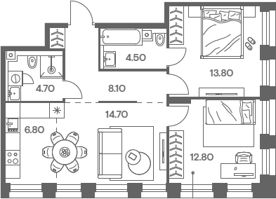 Планировка — INJOY, 3-комн., 65 м²