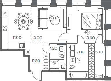 Планировка — INJOY, 2-комн., 61 м²