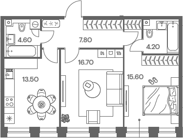 Планировка — INJOY, 2-комн., 62 м²