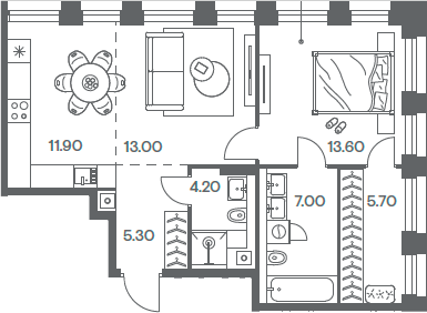 Планировка — INJOY, 2-комн., 61 м²
