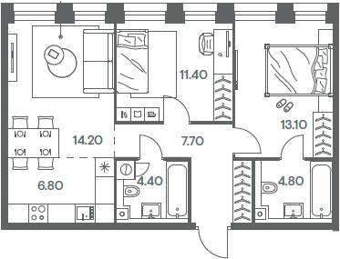 Планировка — INJOY, 3-комн., 62 м²