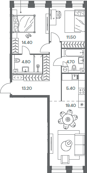 Планировка — INJOY, 3-комн., 73 м²