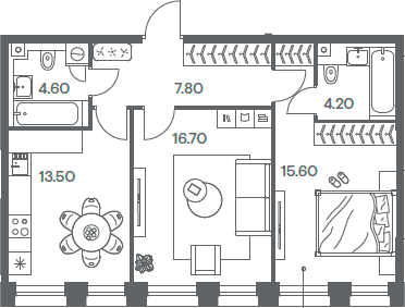 Планировка — INJOY, 2-комн., 62 м²