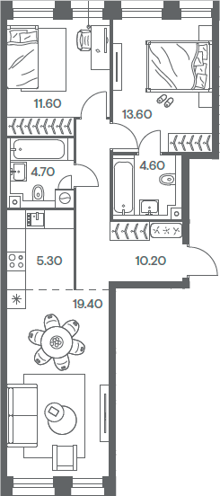 Планировка — INJOY, 3-комн., 69 м²