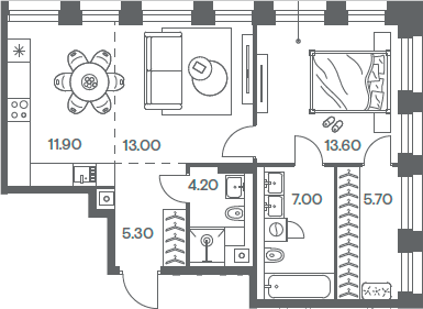 Планировка — INJOY, 2-комн., 61 м²