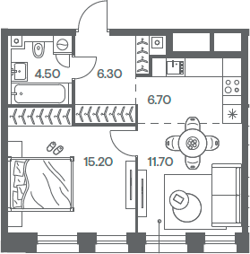 Планировка — INJOY, 2-комн., 44 м²