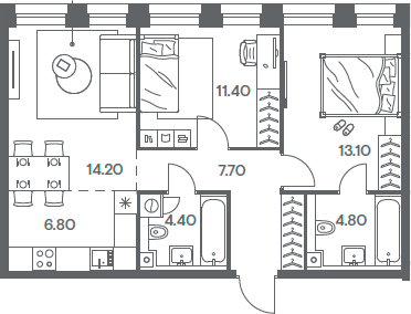 Планировка — INJOY, 3-комн., 62 м²