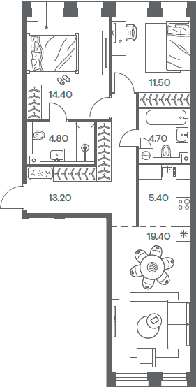 Планировка — INJOY, 3-комн., 73 м²