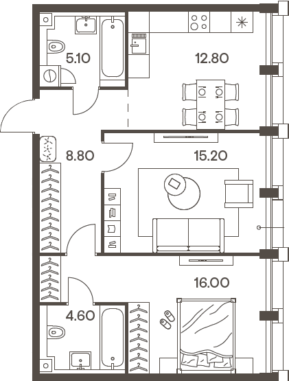 Планировка — INJOY, 2-комн., 63 м²