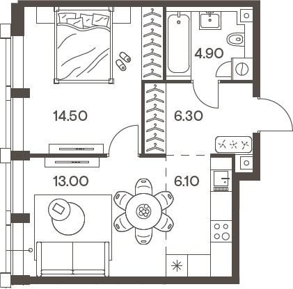 Планировка — INJOY, 2-комн., 45 м²