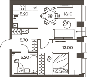 Планировка — INJOY, 2-комн., 42 м²