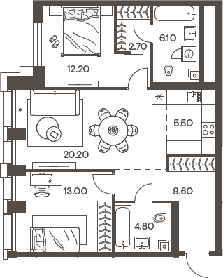 Планировка — INJOY, 3-комн., 74 м²