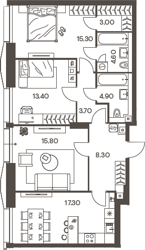 Планировка — INJOY, 3-комн., 86 м²