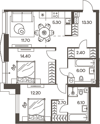 Планировка — INJOY, 3-комн., 74 м²