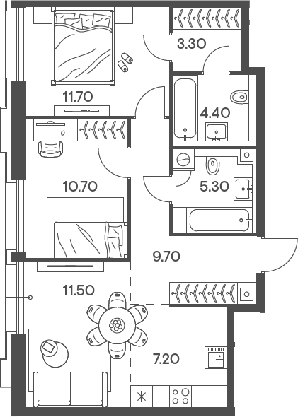 Планировка — INJOY, 3-комн., 64 м²