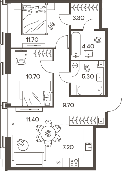 Планировка — INJOY, 3-комн., 64 м²