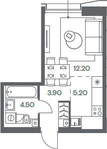 Планировка — INJOY, Студия, 26 м²