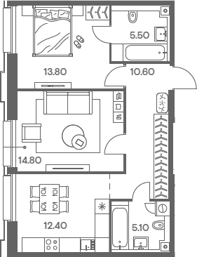 Планировка — INJOY, 2-комн., 62 м²