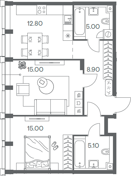 Планировка — INJOY, 2-комн., 62 м²