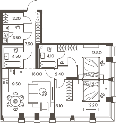 Планировка — INJOY, 3-комн., 79 м²