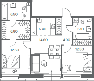 Планировка — INJOY, 3-комн., 68 м²