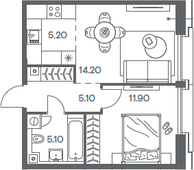 Планировка — INJOY, 2-комн., 42 м²