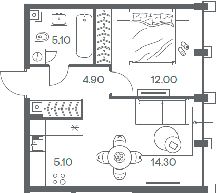 Планировка — INJOY, 2-комн., 41 м²