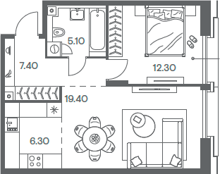 Планировка — INJOY, 2-комн., 51 м²