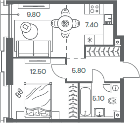 Планировка — INJOY, 2-комн., 41 м²
