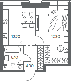 Планировка — INJOY, 1-комн., 40 м²