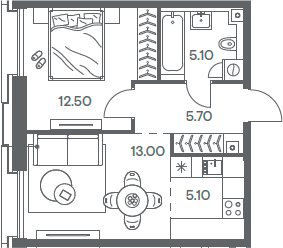 Планировка — INJOY, 2-комн., 41 м²