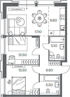 Планировка — INJOY, 3-комн., 67 м²