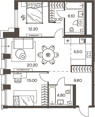 Планировка — INJOY, 3-комн., 74 м²