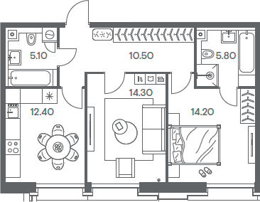 Планировка — INJOY, 2-комн., 62 м²